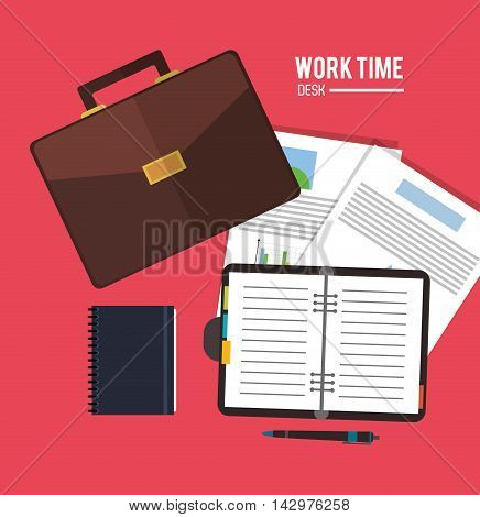 suitcase document infographic notebook worktime desk office supply icon. Colorful design. Vector illustration