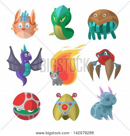 Fantasy monster color grunge character funny design element. Humour emoticon fantasy monsters unique expression sticker isolated. Alien sticker vector fantasy monsters paint crazy animals.