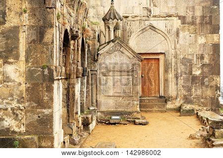 Sacred place at ancient monastery Tatev in the mountains of Armenia. Was founded in year 906. 