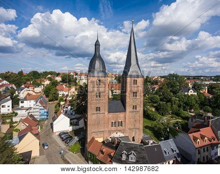 Rote Spitzen Altenburg medieval town red towers old aerial view