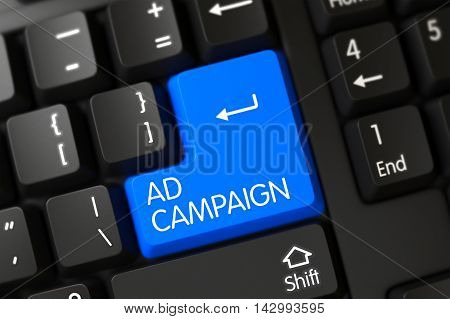 A Keyboard with Blue Keypad - Ad Campaign. 3D Illustration.