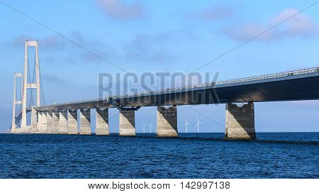 Great Belt bridge on a bright summer day