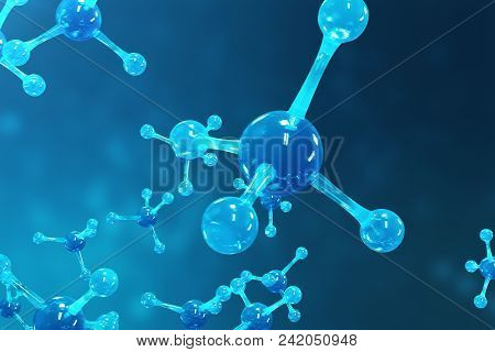 3d Rendering Molecules. Atoms Bacgkround. Medical Background For Banner Or Flyer. Molecular Structur