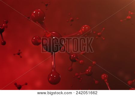 3d Rendering Molecules. Atoms Bacgkround. Medical Background For Banner Or Flyer. Molecular Structur