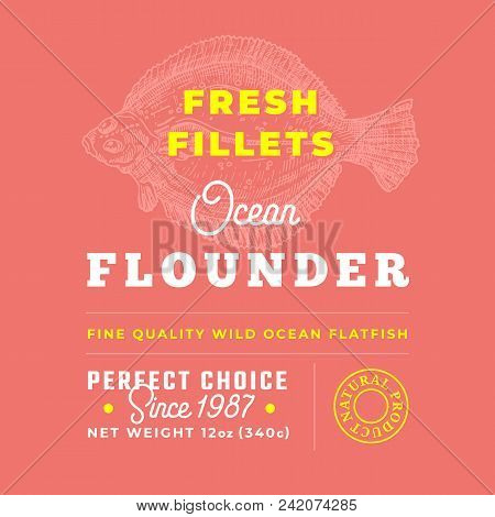 Fresh Fillets Premium Quality Label . Abstract Vector Fish Packaging Design Layout. Retro Typography