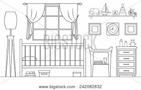 Linear Interior Of The Nursery. Vector.