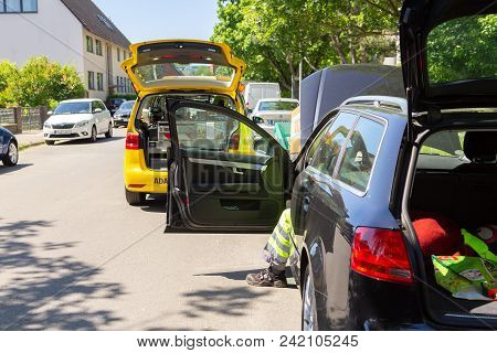 Hannover / Germany - May 21, 2018: Service Car From Adac, German Automobile Club Stands On A Street.