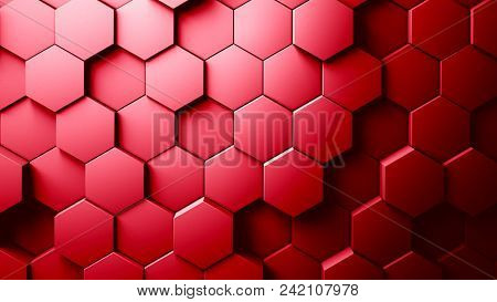 Abstract Hexagons Background red color 3d rendering