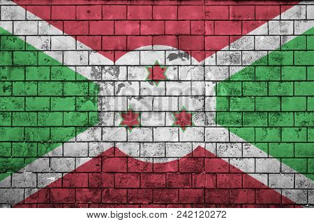 Burundi Flag Is Painted Onto An Old Brick Wall