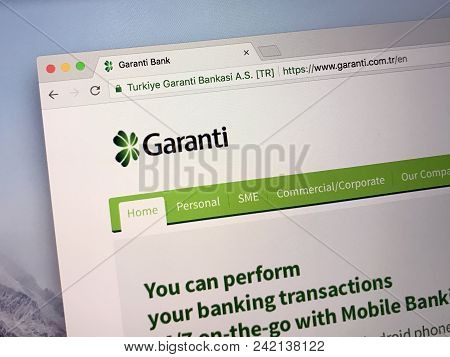 Amsterdam, Netherlands - May 23, 2018: Homepage Of Türkiye Garanti Bankas A., Referred To As Garanti