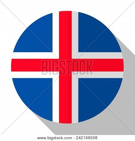 Flag Iceland - round flatstyle button with a shadow. 