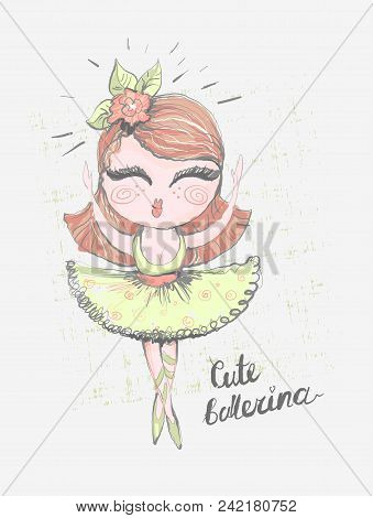 Cute Ballerina. Surface Design For Kids . Vector Graphic For Children Fashion Clothing. Use For Prin