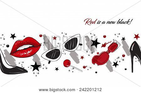 Red Lips High Heels Fashion Border Illustration
