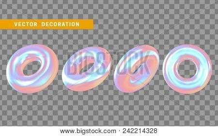 Design Element In Shape Of 3d Torus Bright Neon Color. Round Ring Tor Isolated With Transparent Back