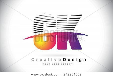 Ck C K Letter Logo Design With Creative Lines And Swosh In Purple Brush Color Vector Illustration.