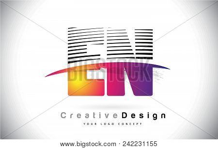 En E N Letter Logo Design With Creative Lines And Swosh In Purple Brush Color Vector Illustration.