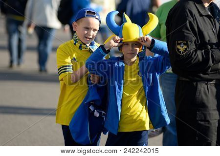 Minsk, Belarus - May 23, 2018: Little Fans Having Fun Before The Belarusian Premier League Football 