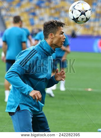 Kyiv, Ukraine - May 25, 2018: Cristiano Ronaldo Of Real Madrid In Action During Training Session Bef