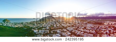 Aerial Panorama Of Recreio Dos Bandeirantes During Sunset, With All The Residential Buildings Formin