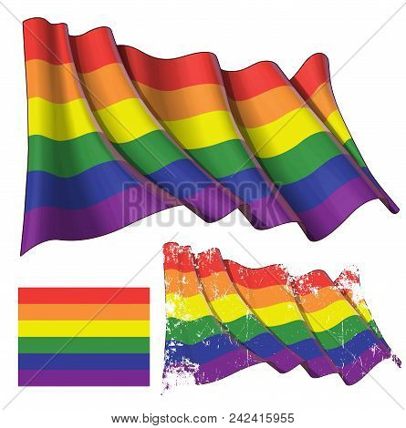 Vector Illustration Of A Gay Pride  Waving Finish Checkers Flag. Each Element On A Separate Layer Wi