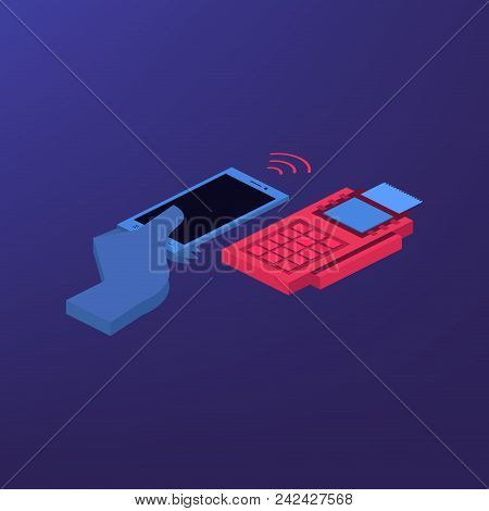 Isometric Payment By Credit Card With Pos Terminal, Edc Technology Business Concept. Top View