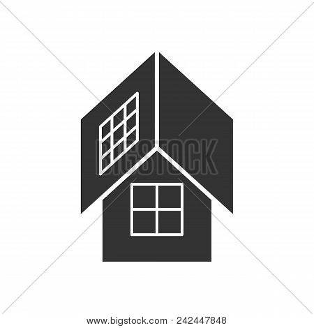 Black Isolated Icon Of Eco House With Solar Panels On White Background. Silhouette Of Ecological Hou