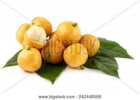 Rambeh Tropical Fruit With Leaf Isolated On White Background
