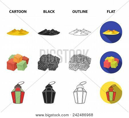 Eastern Sweets, Ramadan Lamp, Arab Sheikh, Territory.arab Emirates Set Collection Icons In Cartoon, 