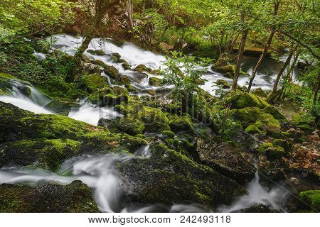 Moss Covered Rocks And Boulders Along  River, Aerial View, Travel Destination Source Grza, Paracin, 