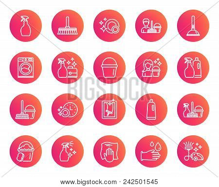 Cleaning Line Icons. Laundry, Sponge And Vacuum Cleaner Signs. Washing Machine, Housekeeping Service