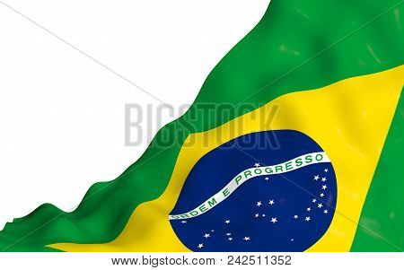 Waving Flag Of Brazil. Ordem E Progresso. Order And Progress. Rio De Janeiro. South America. State S