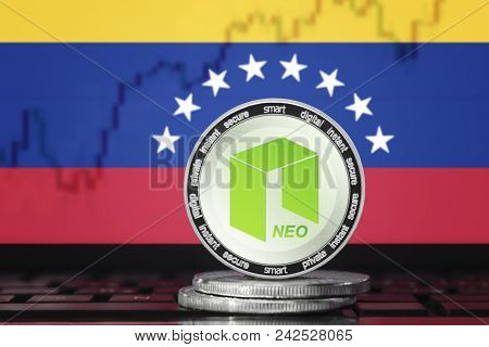 Neo Cryptocurrency; Neo Coin On The Background Of The Flag Of Venezuela