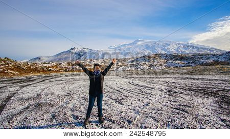 Asian Senior Woman Travel To Europe, Iceland Enjoy Life After Retirement