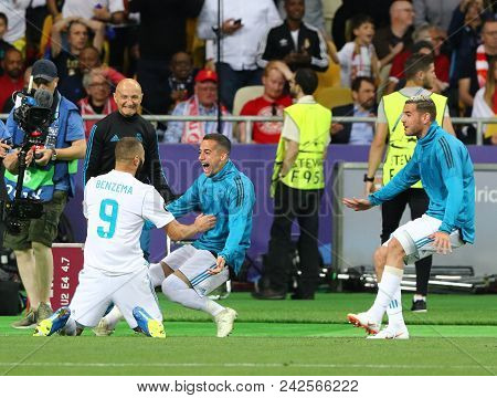 Kyiv, Ukraine - May 26, 2018: Real Madrid Players Celebrate After Scored A Goal During The Uefa Cham