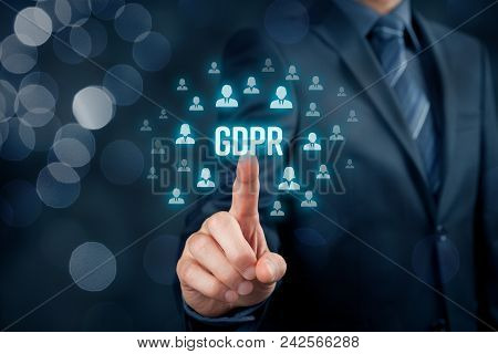 Gdpr (general Data Protection Regulation) Concept. Businessman Or It Technologist Click On Text Gdpr