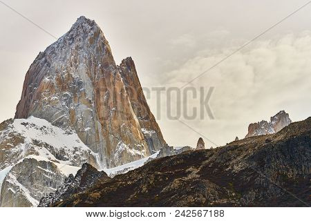 View Of Mount Fitzroy During Sunrise. Argentine Patagonia In Autumn.