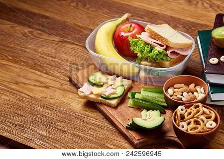 Healthy Eating Kid's Menu On School Lunch Background, Shallow Depth Of Field, Close-up.