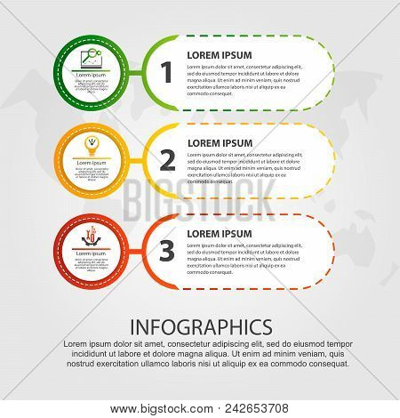 Modern Vector Illustration. Infographic Template With Three Elements, Circles And Text. Step By Step