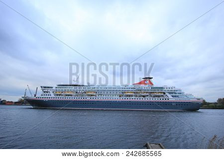 Velsen, The Netherlands - April, 27th 2017: Balmoral Fred Olsen Cruise Lines In North Sea Canal Towa