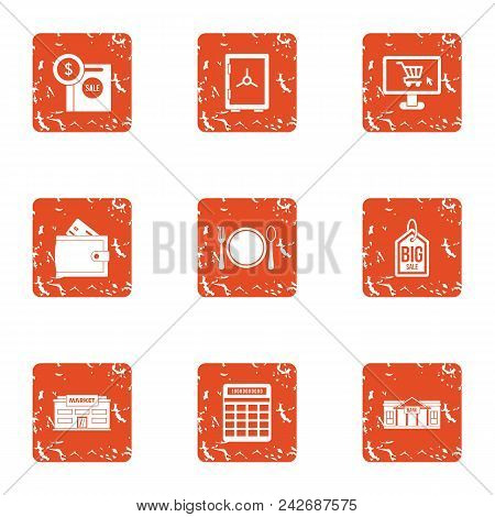 Banking Activity Icons Set. Grunge Set Of 9 Banking Activity Vector Icons For Web Isolated On White 