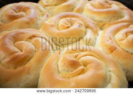 Baked Snack With Stuffing With Golden Crust. Traditional Moldavian Food Called Platzinda