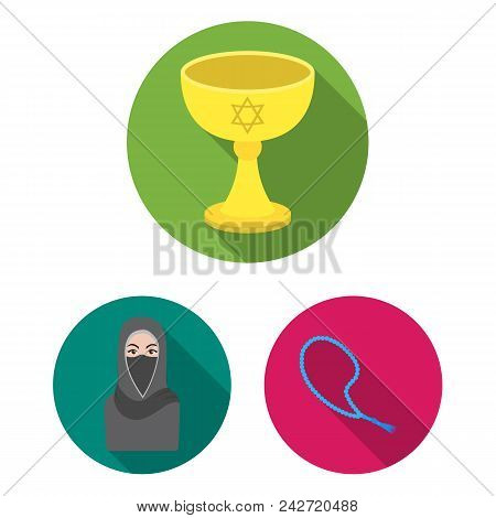 Religion And Belief Flat Icons In Set Collection For Design. Accessories, Prayer Vector Symbol Stock
