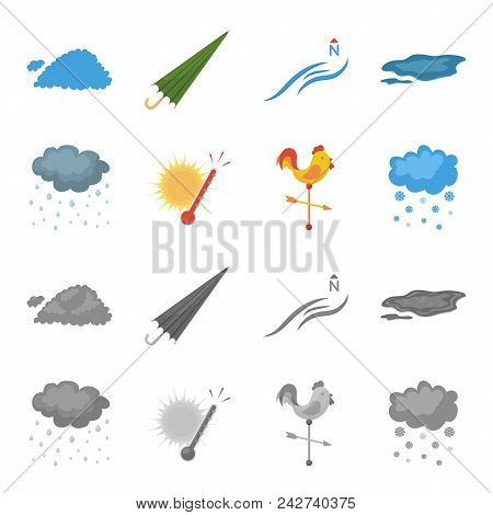 Rain, Snow, Heat, Weathervane. The Weather Set Collection Icons In Cartoon, Monochrome Style Vector 