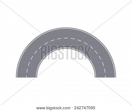 Round Turn Of Asphalt Road Isolated City Street Map Segment. Auto Traffic Element, Highway Construct