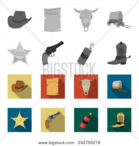 Star Sheriff, Colt, Dynamite, Cowboy Boot. Wild West Set Collection Icons In Monochrome, Flat Style 