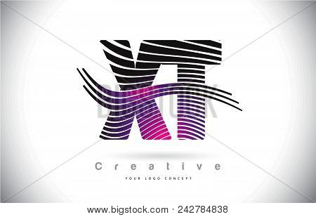 Xt X T Zebra Texture Letter Logo Design With Creative Lines And Swosh In Purple Magenta Color Vector
