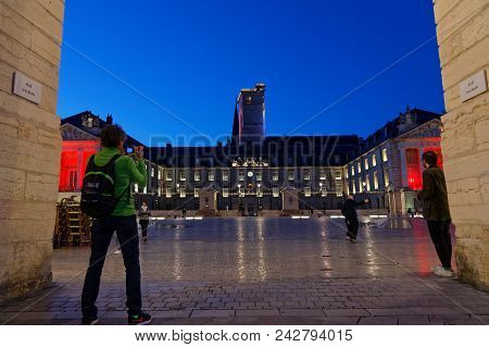 Dijon, France, May 20, 2018 : The Palace Of The Dukes Of Burgundy At Night. This Remarkably Well-pre