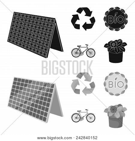 Bio Label, Eco Bike, Solar Panel, Recycling Sign.bio And Ecology Set Collection Icons In Black, Mono