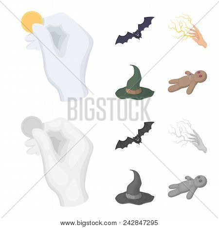 Focus With A Coin, A Bat, A Mage Hat, A Lightning-fast Spell.black And White Magic Set Collection Ic