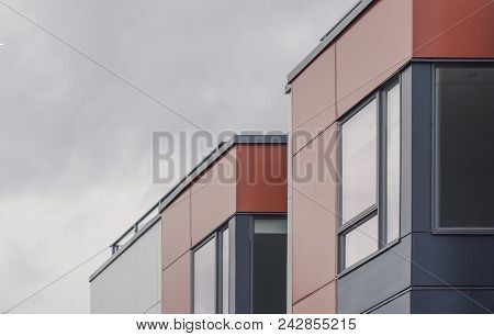 Red And Blue New Residential Modern Condo Buildings Architecture In Vancouver City